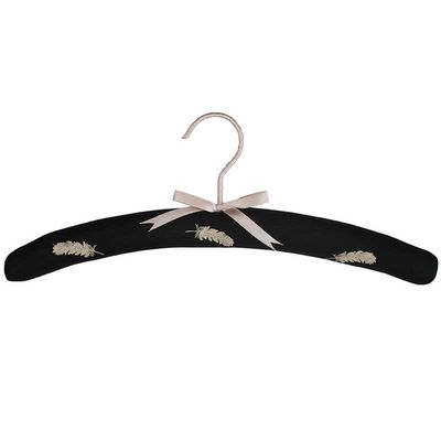 Padded Coat Hangers Black with Beige Feathers - The French Shoppe